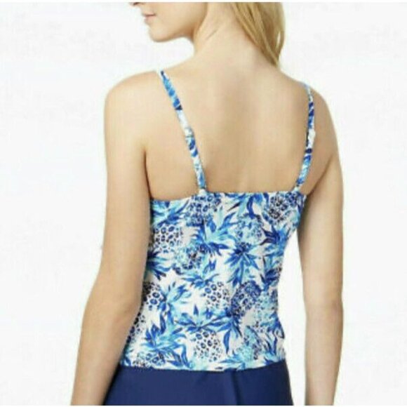 NWT $54 24th & Ocean Women's Small Pina Party Tiered Tankini Swim Top Turquoise - Picture 2 of 16